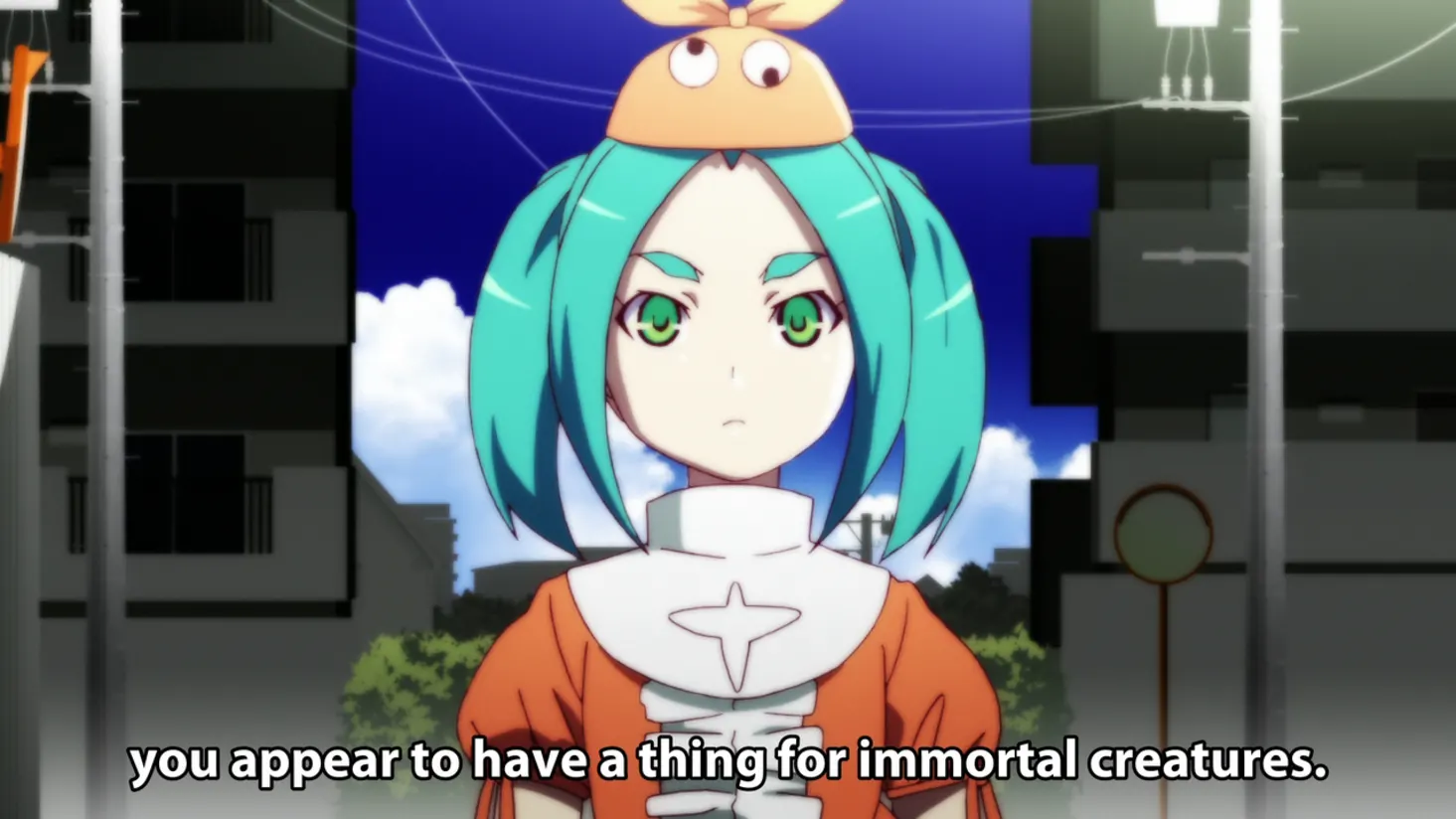 Yotsugi Ononoki has such a cool character design. I don’t know what that thing on her head is meant to be, but it is cute and quirky. I hope she doesn’t end up naked in the next series.