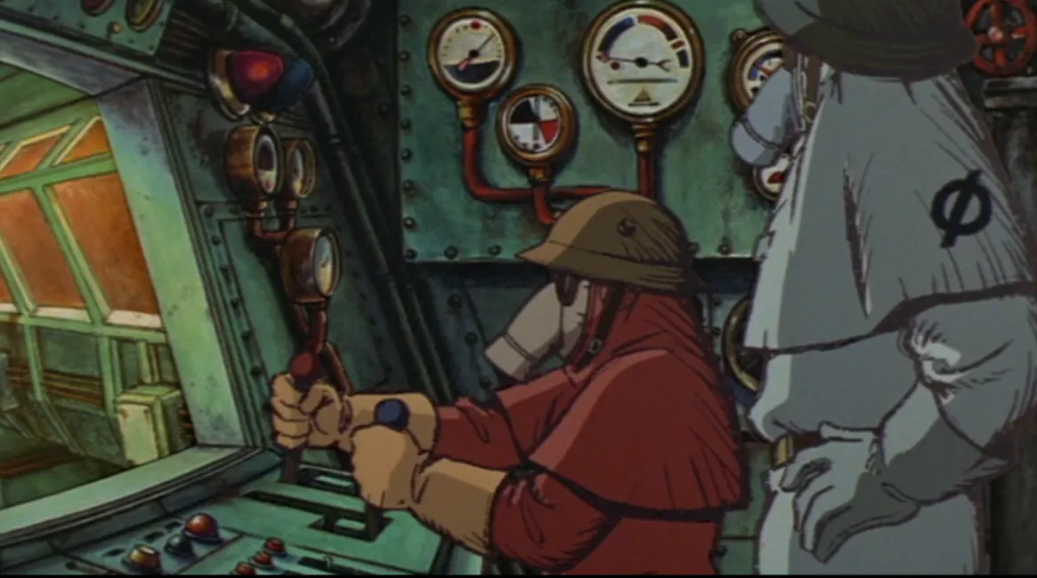 The uniforms and gas masks remind me a lot of the Paternum’s repressed gas-mask wearing people from French artist Moebius’ excellent “World of Edena” comics. I wonder if that was an influence here?
