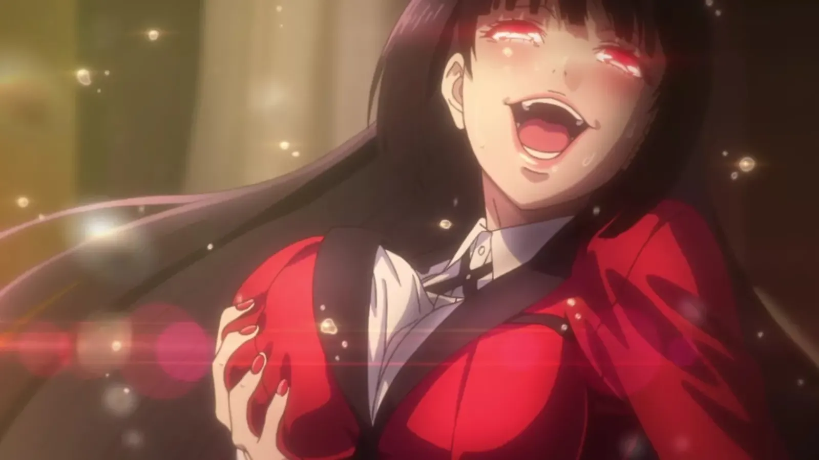 Yumeko gets a little too excited during her latest bet. This probably isn’t a show to watch with your mother. Or girlfriend. Or sister. Or anyone, really. It’s a lonely, dark, solitary pleasure best enjoyed in the dark.That’s where you belong, you pervert.