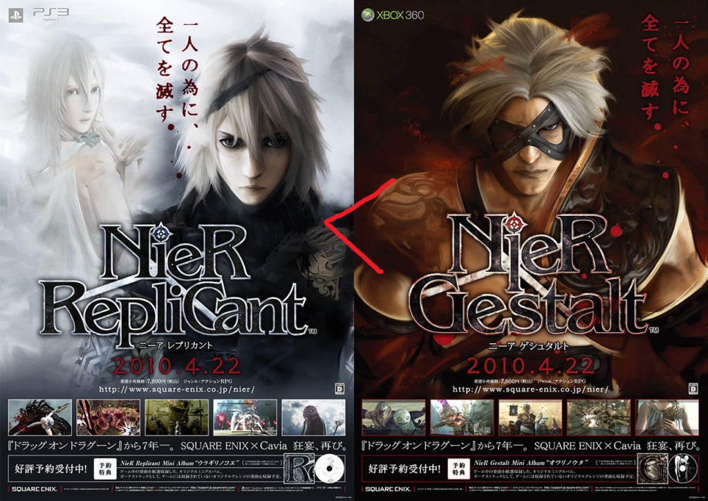 Image of Promo art PS3 Nier Replicant for PS3 and Nier Gestalt for Xbos 360 both which released back on 2010 April 22