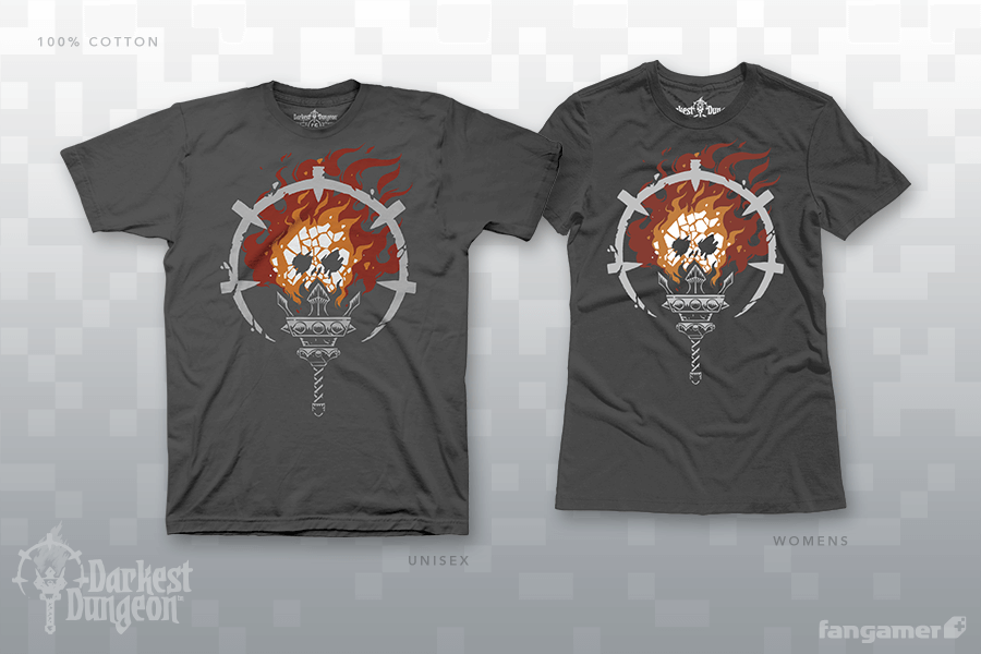 Picture of Fangamer shirts for Darkest Dungeon featuring image of the party's torch