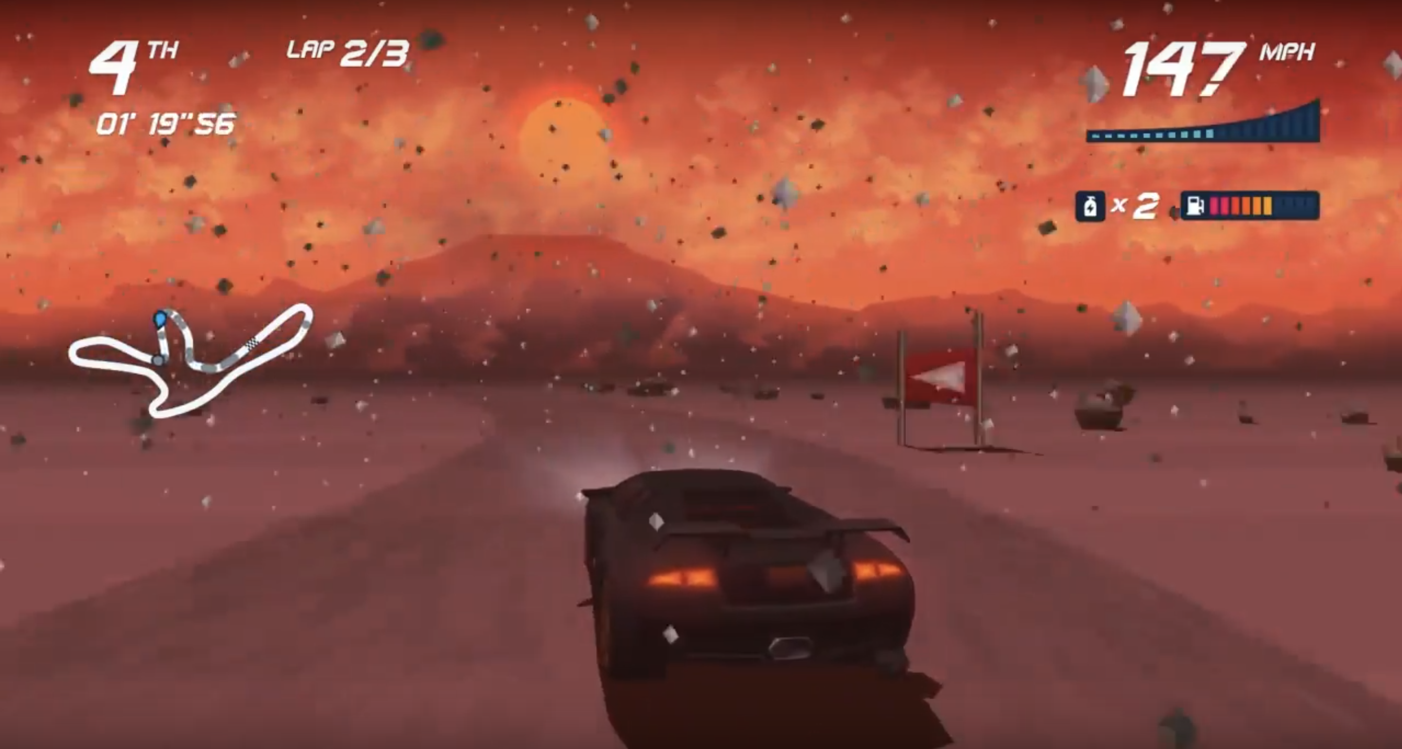 Racing through a volcanic interruption in Iceland, in Horizon Chase Turbo