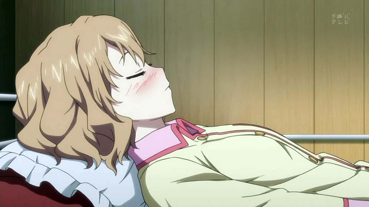 Screenshot from Hanasaku Iroha, showing Ohana lying on a bed with a fever