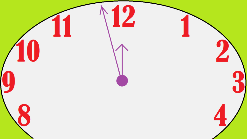 Drawing of an analog clock showing the time as 11:59, hastily made in Microsoft Paint