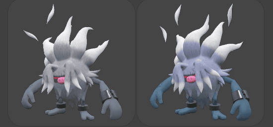 Image of New Pokemon Annihilape Left is normal and more grey right is shiny and more blue.